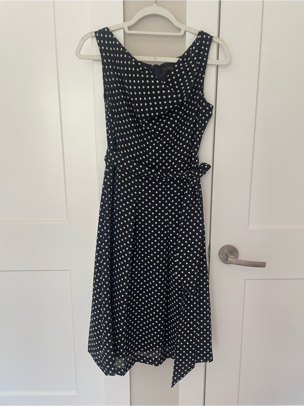The Limited Navy Blue and White Polka Dot Midi Dress